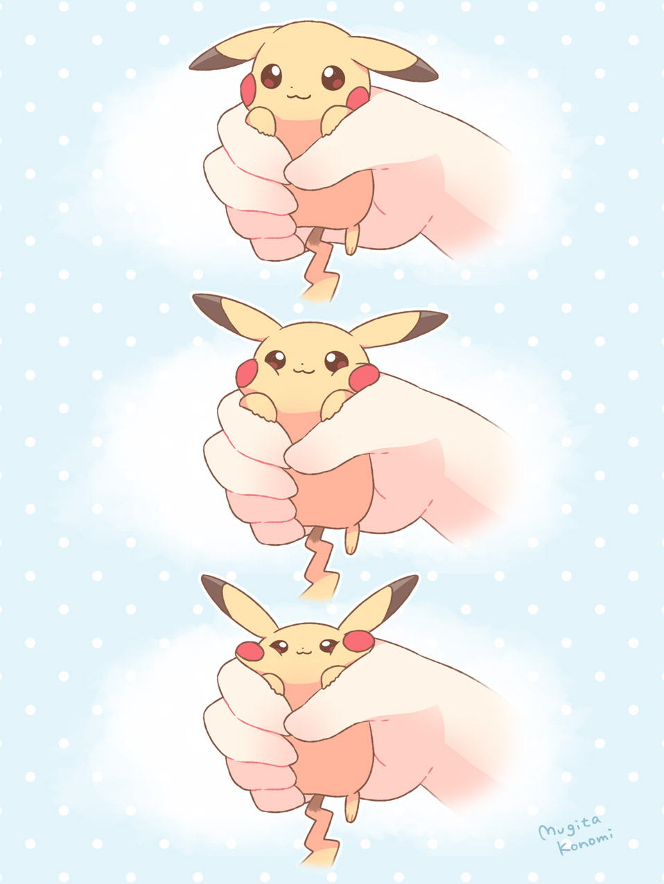 :3, artist_name, blue_background, gen_1_pokemon, hand_focus, highres, holding, holding_pokemon