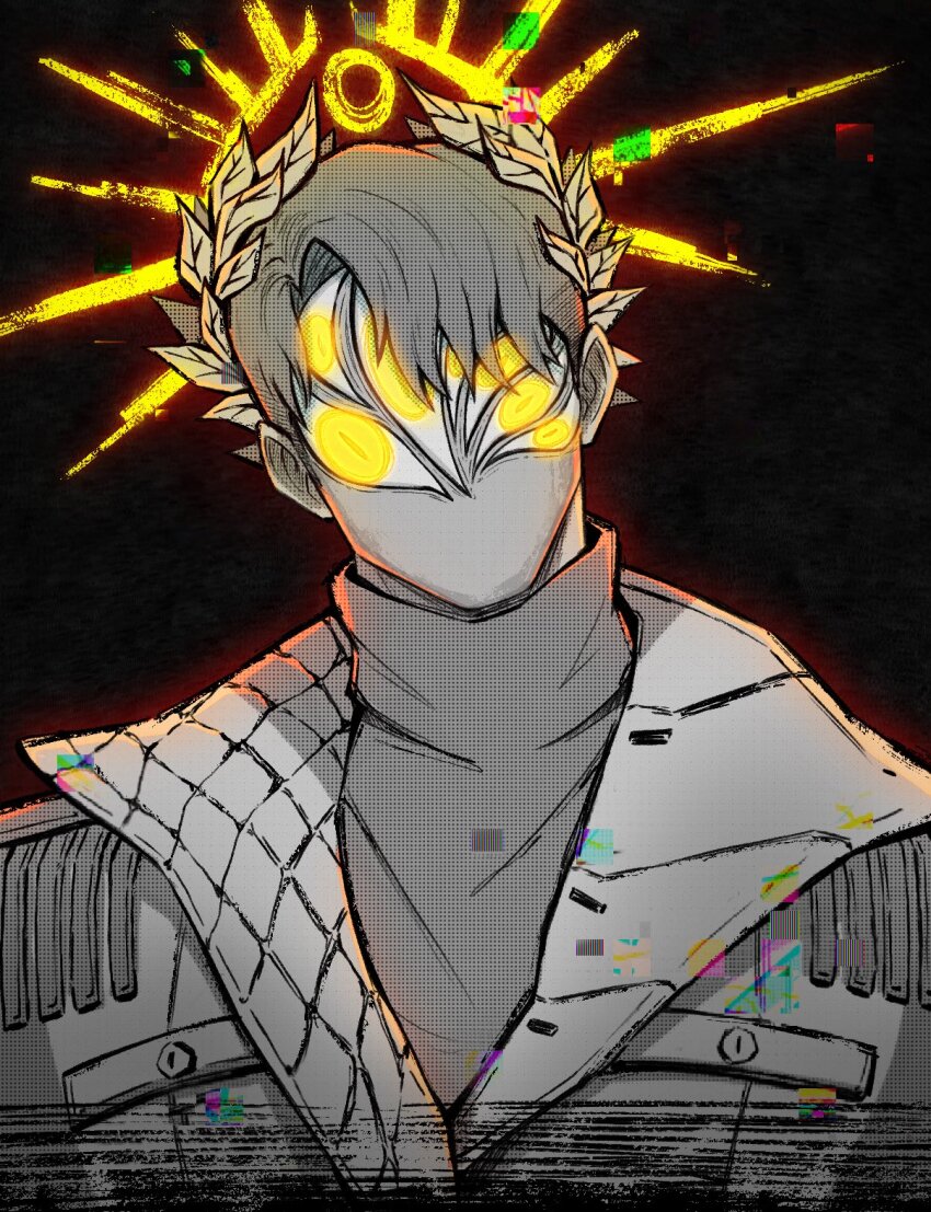 1boy, 4indroid, black_hair, commentary, e.g.o_(project_moon), english_commentary, extra_eyes, glitch