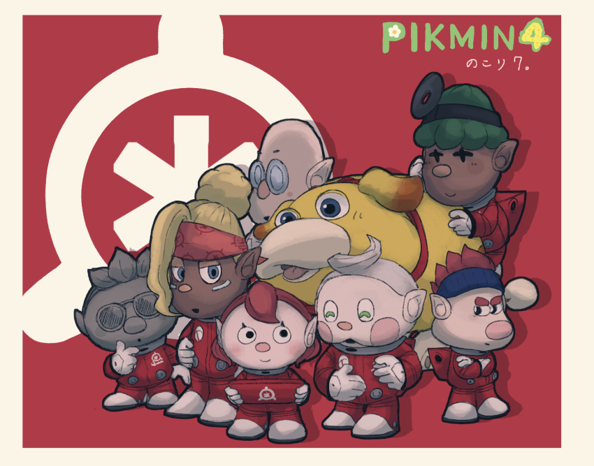 2girls, 5boys, ^_^, alien, asymmetrical_bangs, backpack, bag, bald