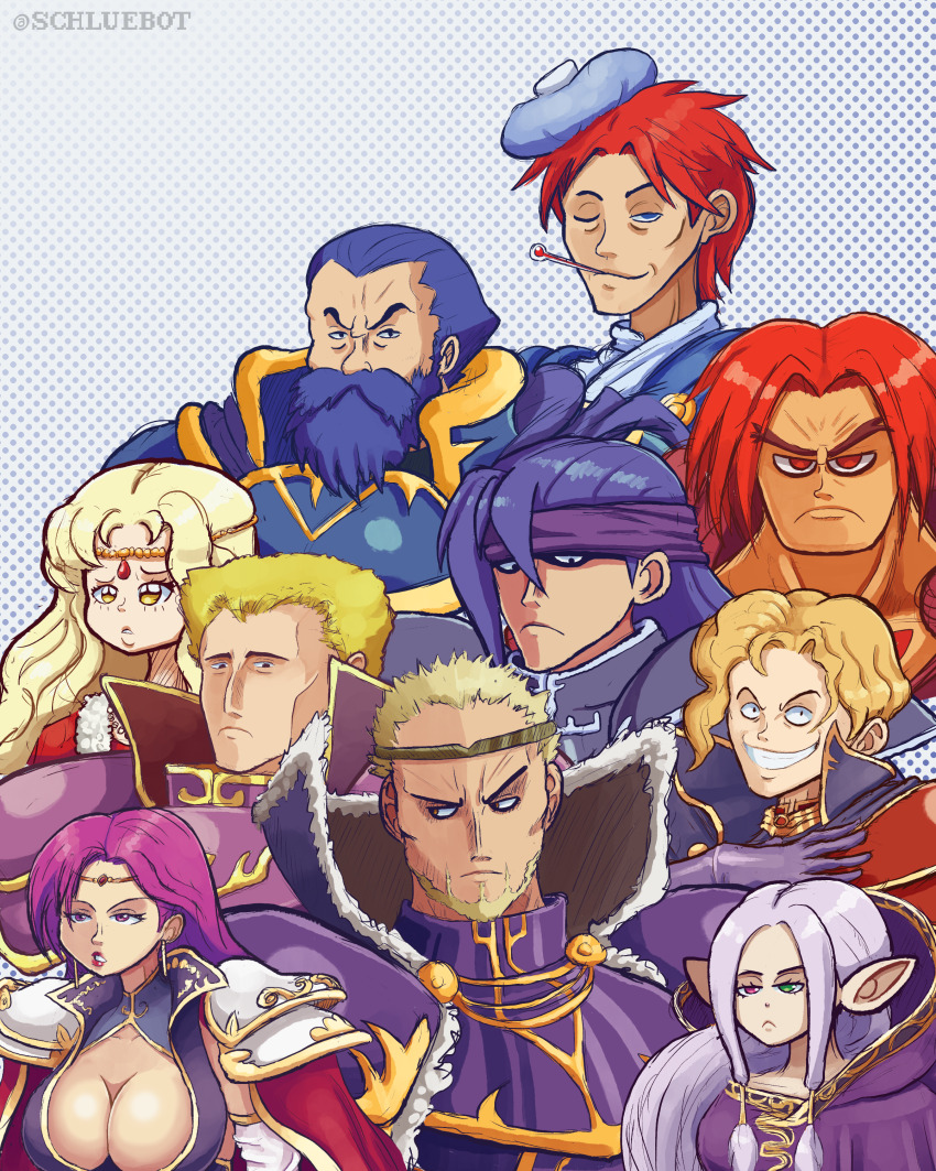 absurdres, andy-roo78, armor, beard, breasts, brunnya_(fire_emblem), cleavage, eliwood_(fire_emblem), facial_hair, fire_emblem, fire_emblem:_the_binding_blade, galle_(fire_emblem), guinevere_(fire_emblem), hector_(fire_emblem), highres, idunn_(fire_emblem), jahn_(fire_emblem), large_breasts, long_hair, murdock_(fire_emblem), narcian_(fire_emblem), nintendo, pauldrons, short_hair, shoulder_armor, tagme, zephiel_(fire_emblem)