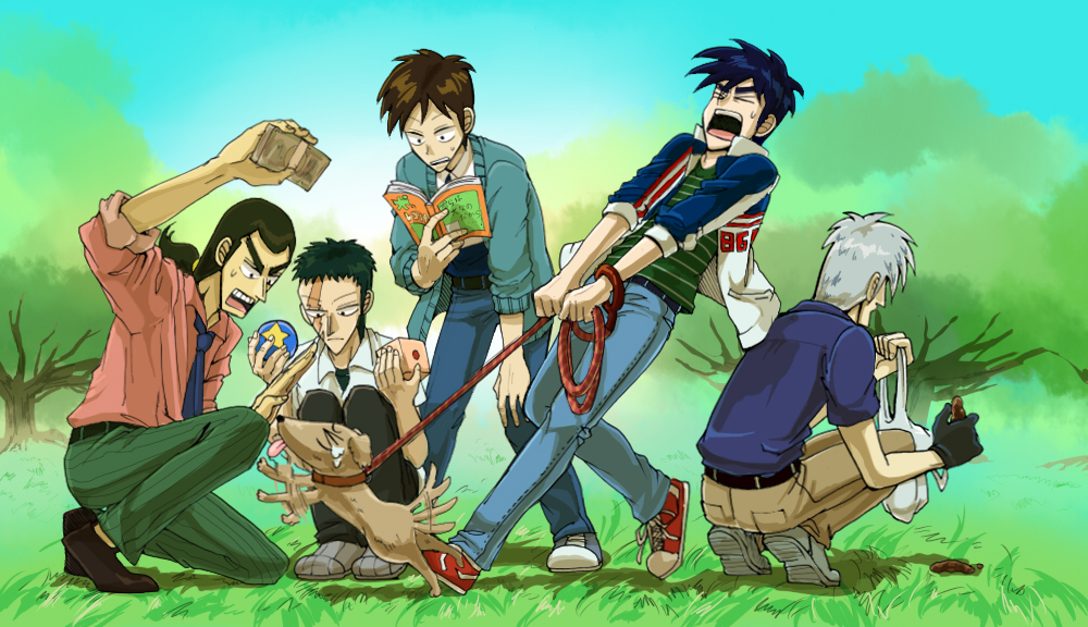 5boys, akagi:_yami_ni_oritatta_tensai, akagi_shigeru, animalization, bag, ball, banknote, black_gloves