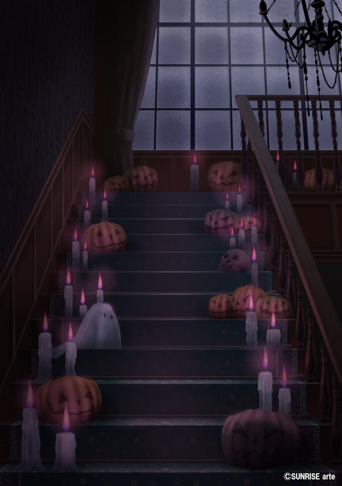 candle, curtains, fire, halloween, indoors, interior, jack-o'-lantern, no_humans