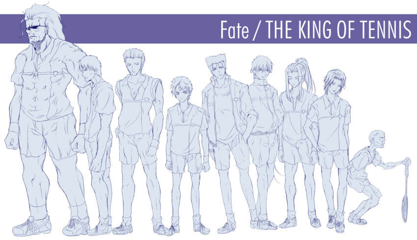 6+boys, archer_(fate), assassin, blue_theme, crossover, cu_chulainn_(fate), cu_chulainn_(lancer)_(fate), emiya_shirou