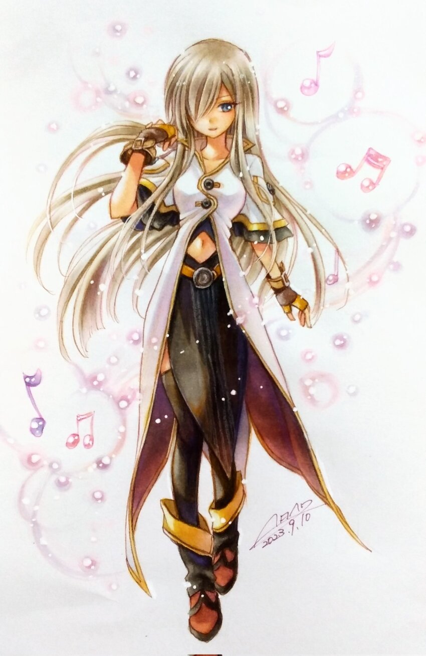 1girl, belt, belt_buckle, black_thighhighs, blue_eyes, boots, breasts, brown_belt