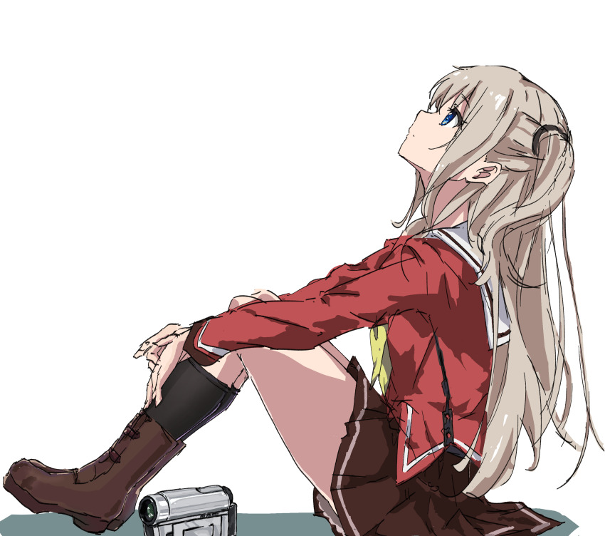 1girl, absurdres, alternate_hair_length, alternate_hairstyle, black_socks, blue_eyes, boots, bow