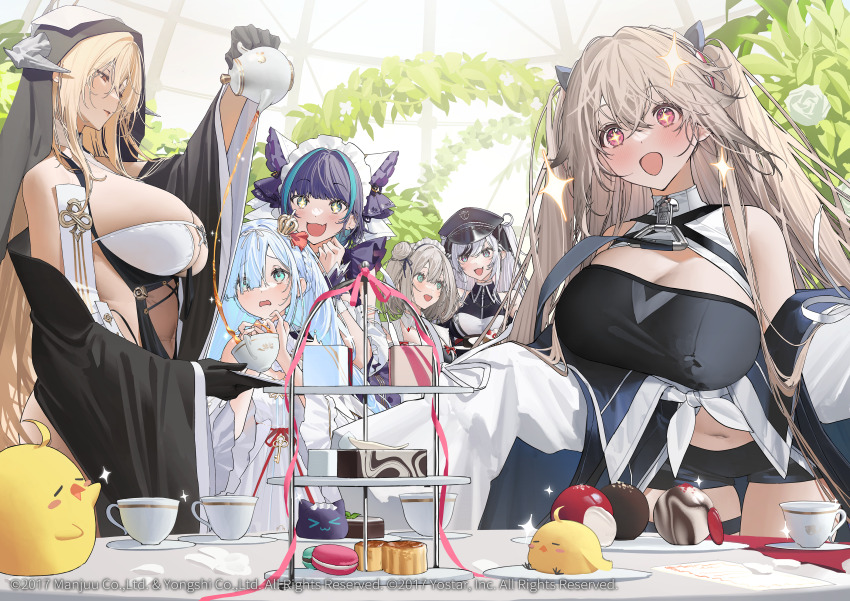 >_<, +_+, 6+girls, absurdres, anchorage_(azur_lane), animal_ears, aqua_eyes, azur_lane