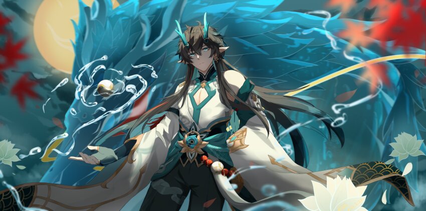 1boy, absurdres, black_hair, chinese_clothes, closed_mouth, dan_heng_(honkai:_star_rail), dan_heng_(imbibitor_lunae)_(honkai:_star_rail), detached_sleeves