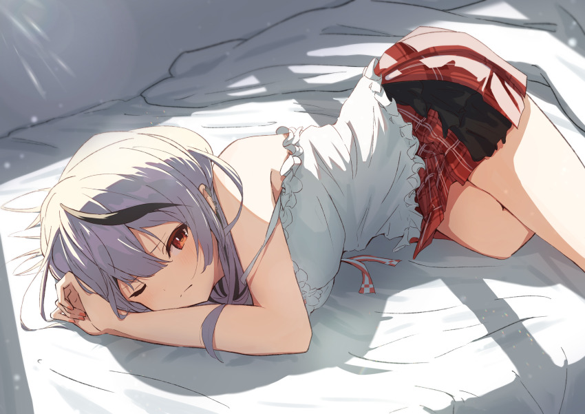 1girl, absurdres, black_hair, camisole, earrings, frilled_skirt, frills, grey_hair