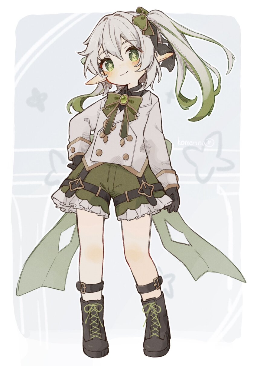 1girl, black_boots, black_gloves, boots, braid, cross-shaped_pupils, genshin_impact, gloves