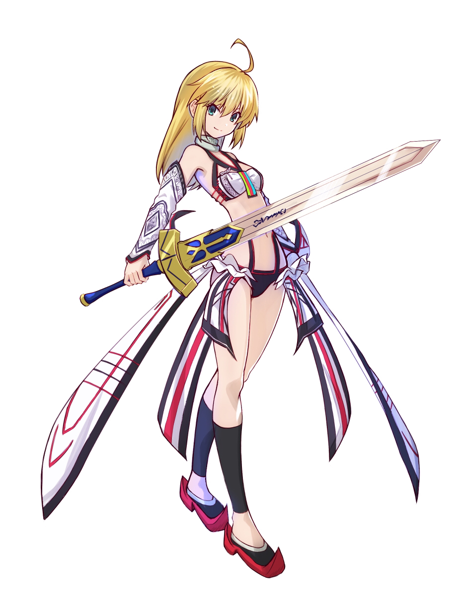 1girl, ahoge, altera_(fate), altera_(fate)_(cosplay), artoria_pendragon_(fate), bare_shoulders, blonde_hair, breasts