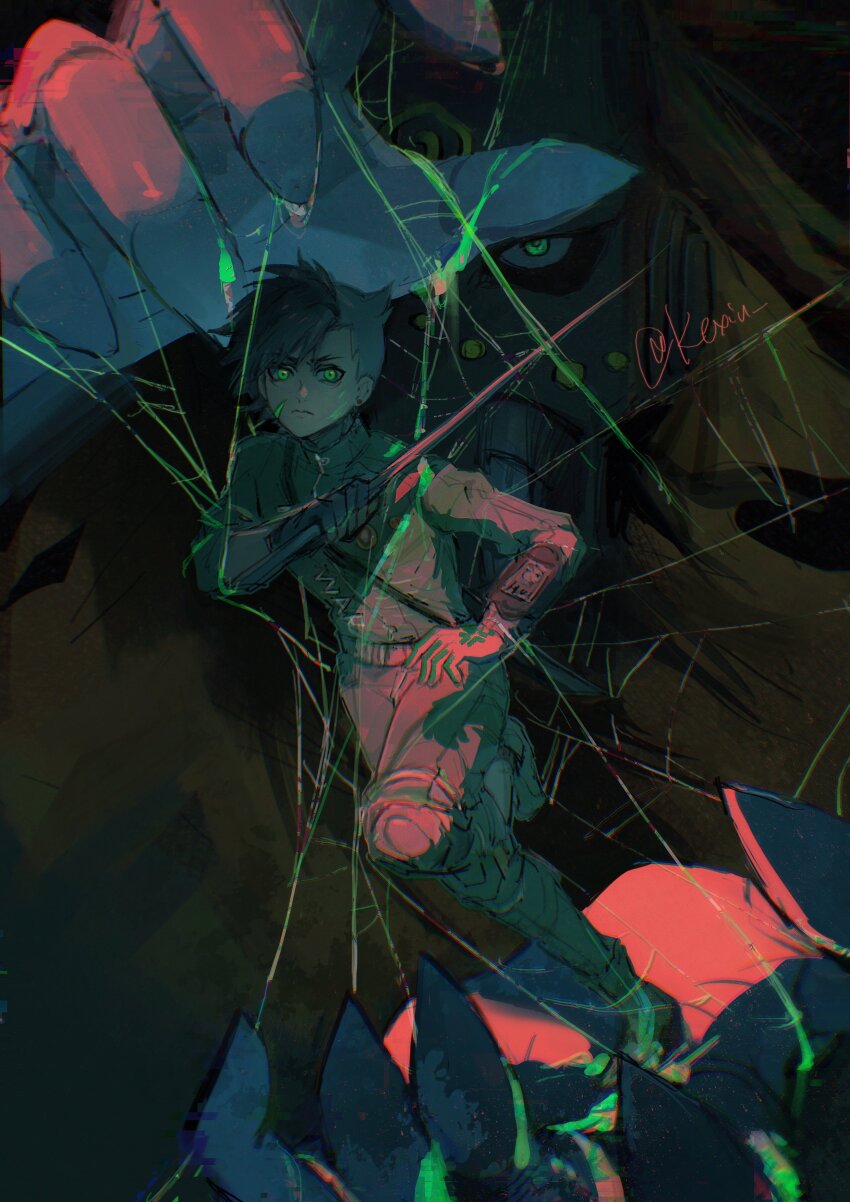 absurdres, beard, dagda_(megami_tensei), demon_(megami_tensei), facial_hair, facial_mark, full_body, green_eyes