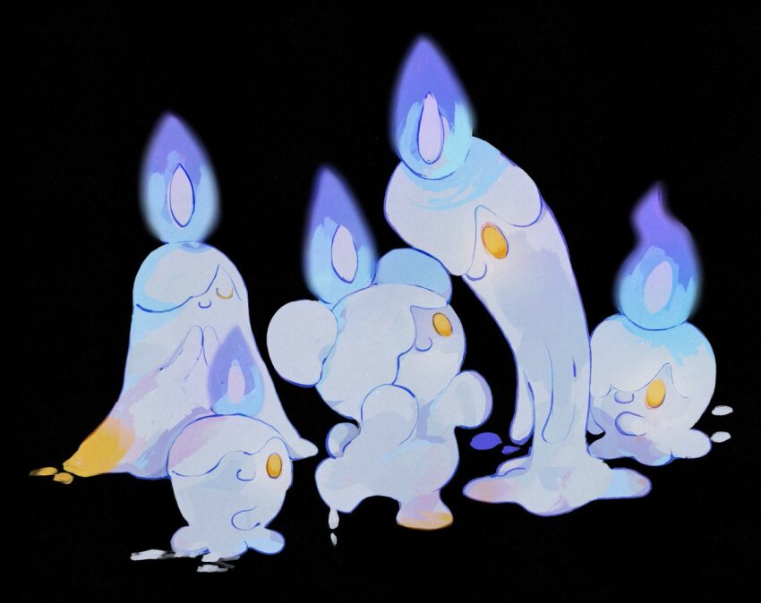 black_background, blue_fire, candle, closed_eyes, closed_mouth, commentary_request, fire, full_body