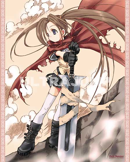 cape, cloud, gloves, melty_bagle, miniskirt, nanase_aoi, petit_monster, rock