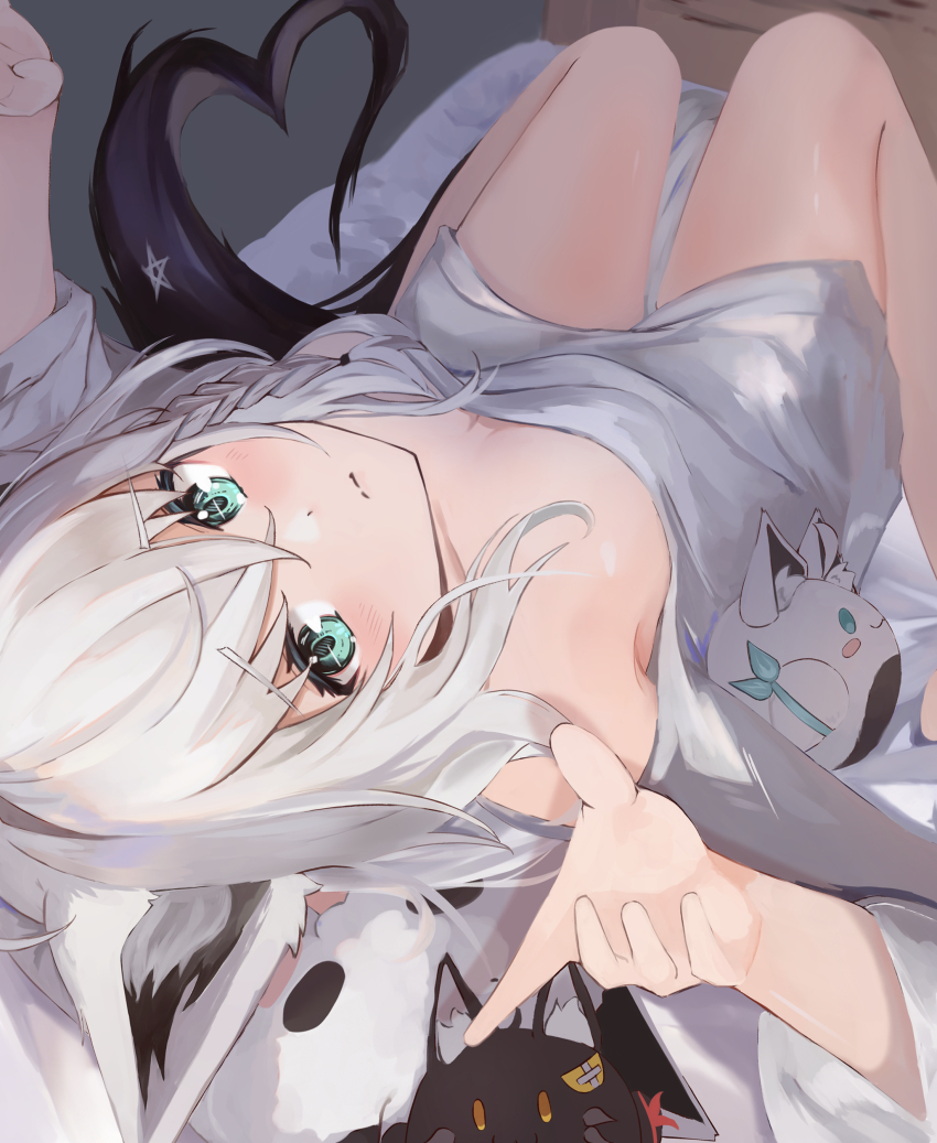 1girl, absurdres, ahoge, animal_ear_fluff, animal_ears, bed, blush, braid