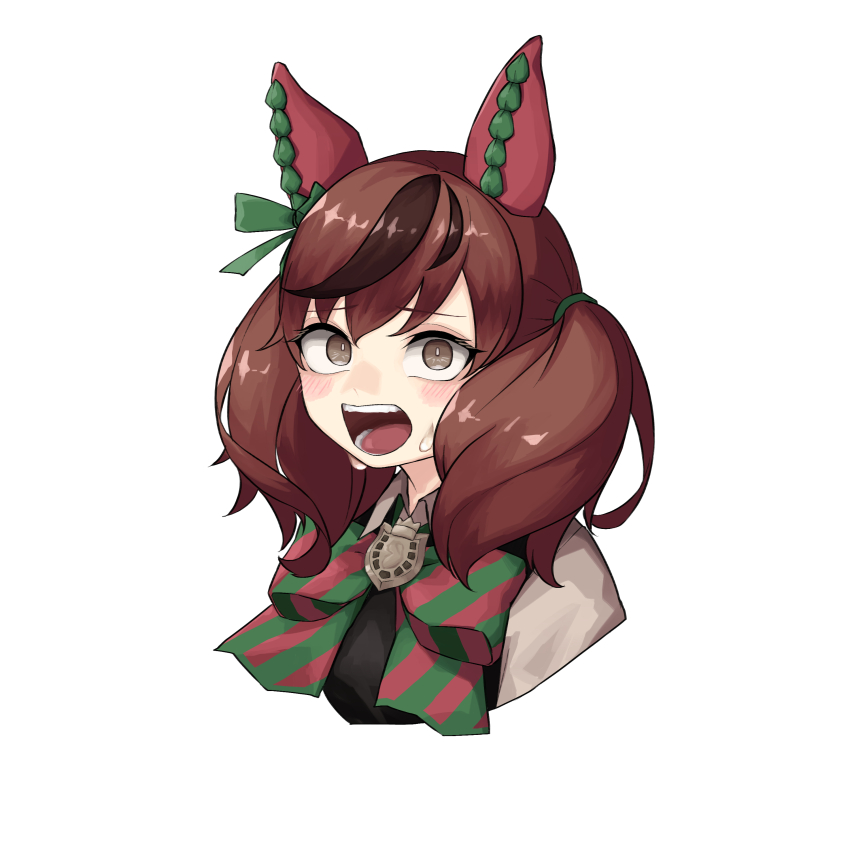 1girl, absurdres, animal_ears, black_dress, bow, bowtie, brown_hair, collared_shirt