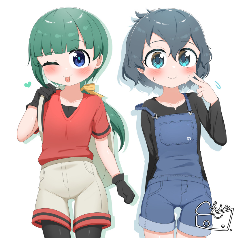 2girls, absurdres, animal_ears, bag, black_hair, blue_eyes, blush, chis_(js60216)