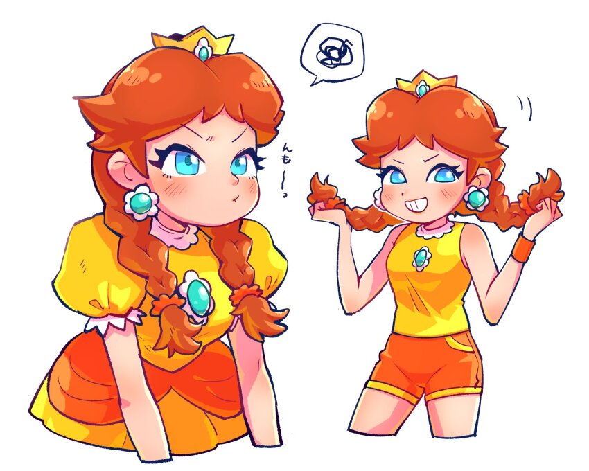 1girl, alternate_hairstyle, blue_eyes, blush, braid, brooch, brown_hair, cropped_legs