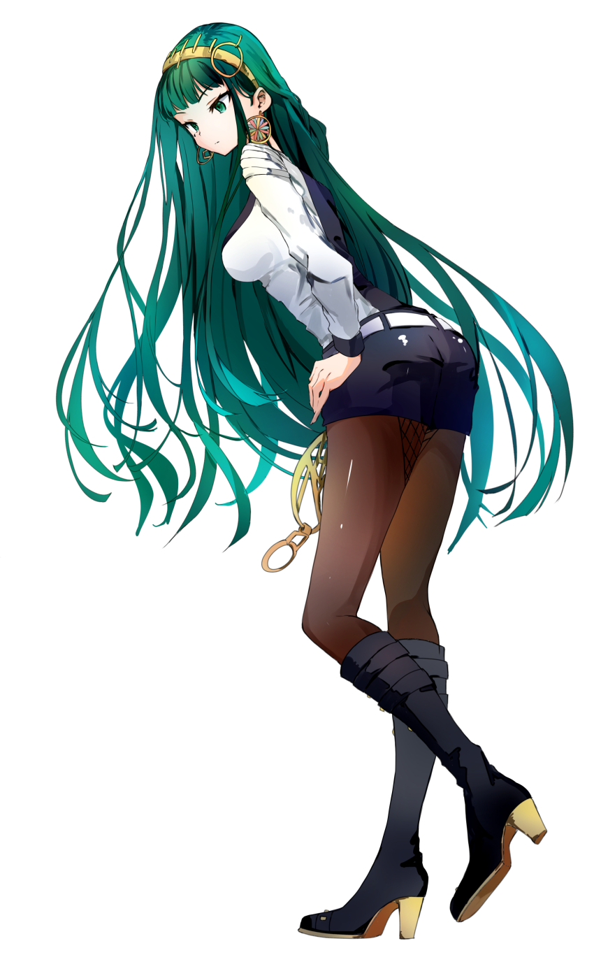 1girl, absurdres, ameshiki, black_boots, black_jacket, boots, breasts, cleopatra_(fate)