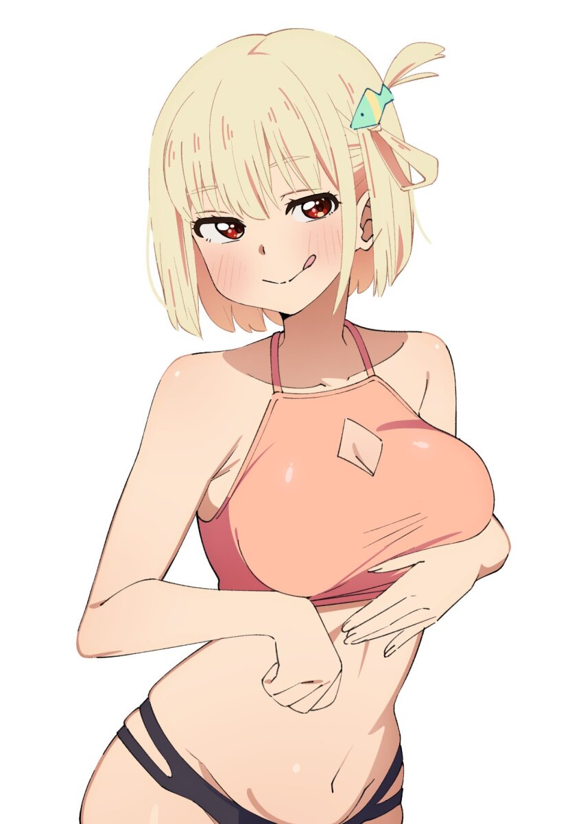 1girl, black_panties, blonde_hair, bra, breasts, fish_hair_ornament, hair_ornament, highres