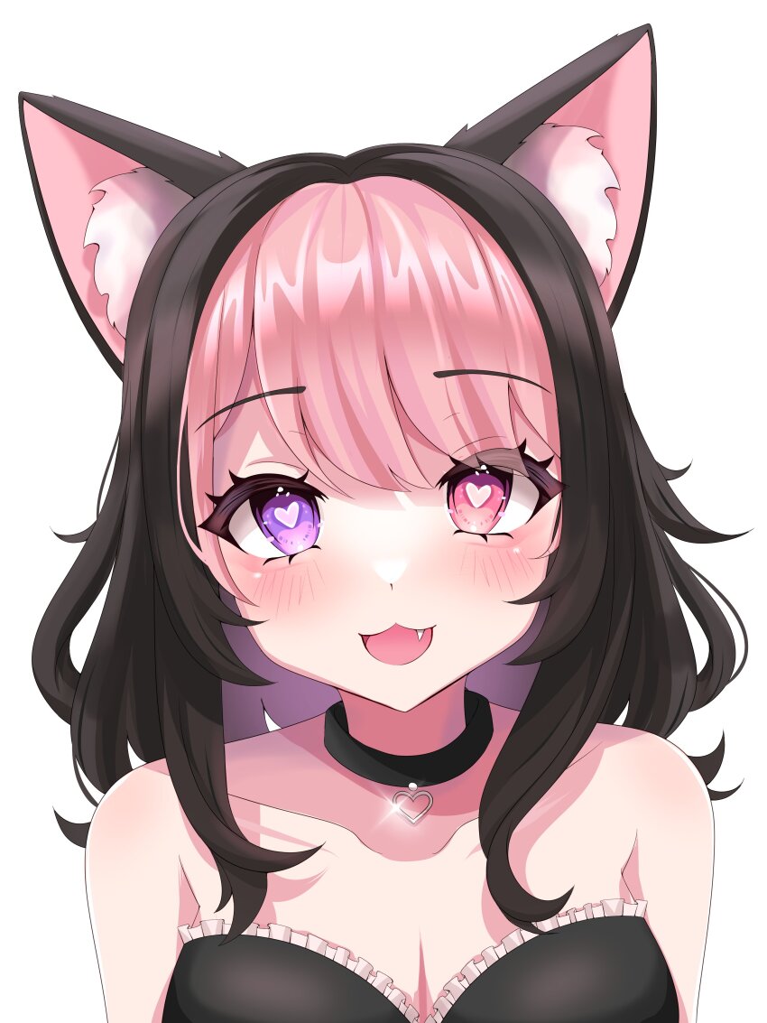 1girl, absurdres, animal_ear_fluff, animal_ears, bare_shoulders, black_choker, black_dress, black_hair