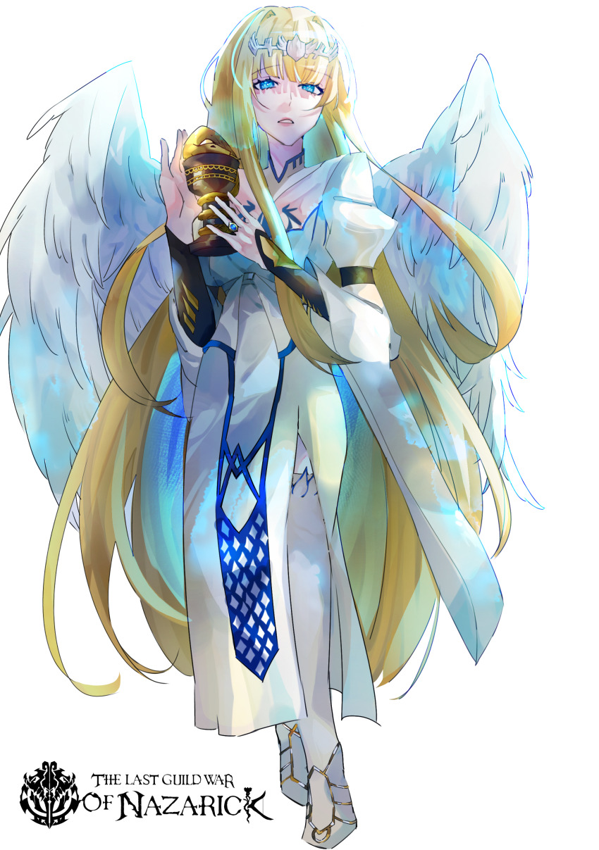 absurdres, angel_wings, blonde_hair, blue_eyes, calca_bessarez, chainkai-buu, dress, highres