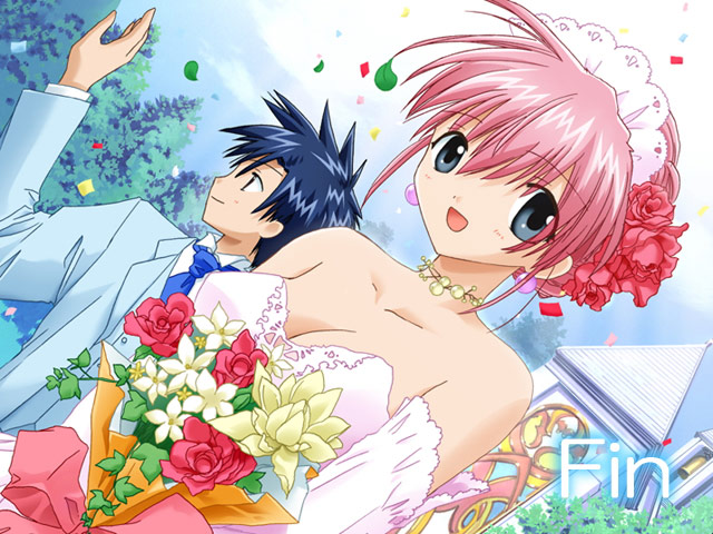 00s, 1boy, 1girl, blush, bouquet, breasts, broccoli_(company), church