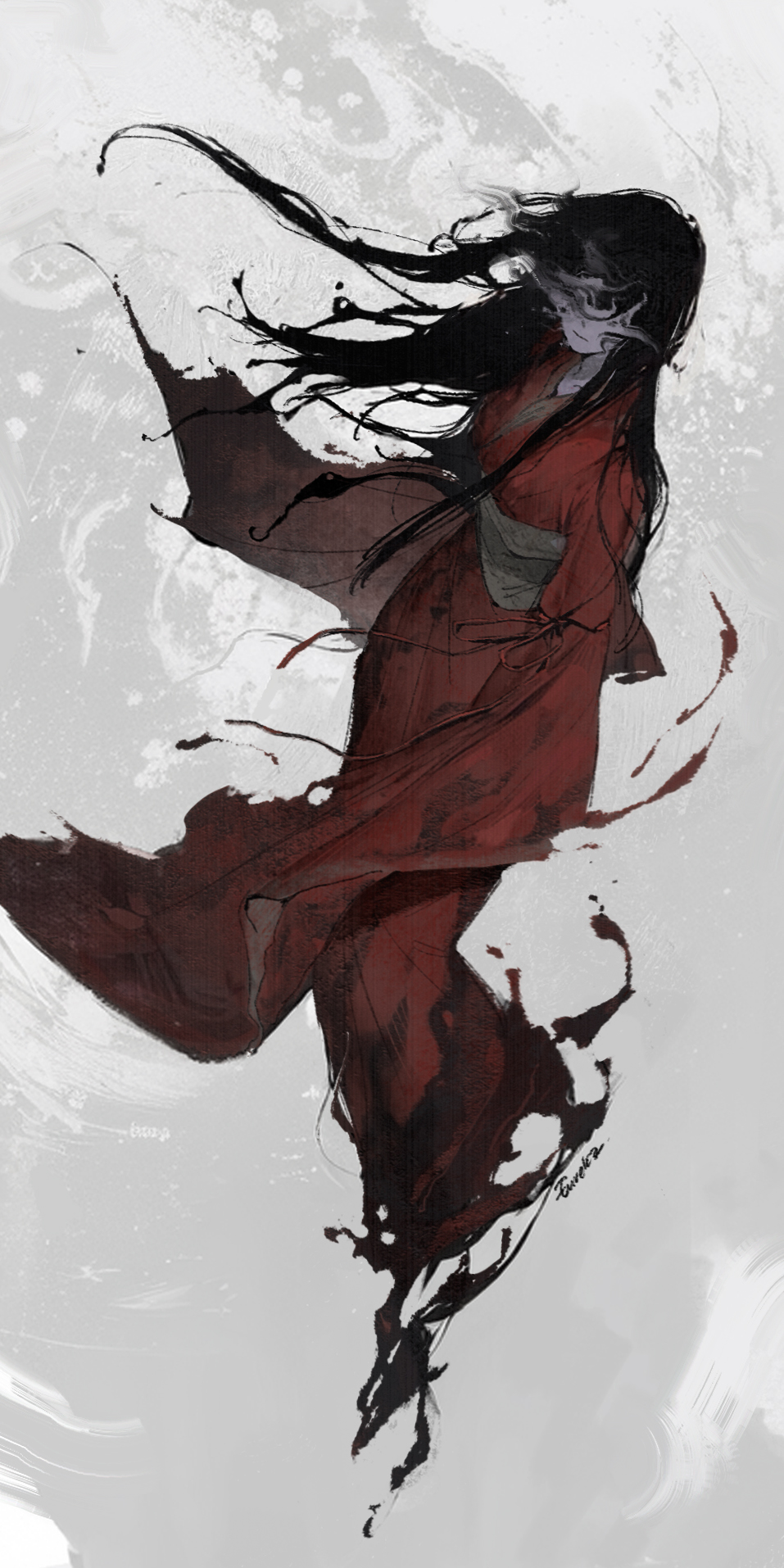 1girl, black_hair, closed_mouth, dissolving, eureka1812, fatal_frame, fatal_frame:_mask_of_the_lunar_eclipse, floating_hair