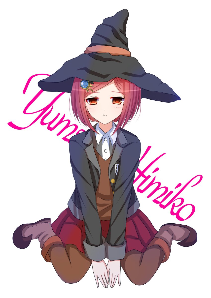 1girl, absurdres, akausagi, between_legs, black_hat, black_jacket, blazer, boots