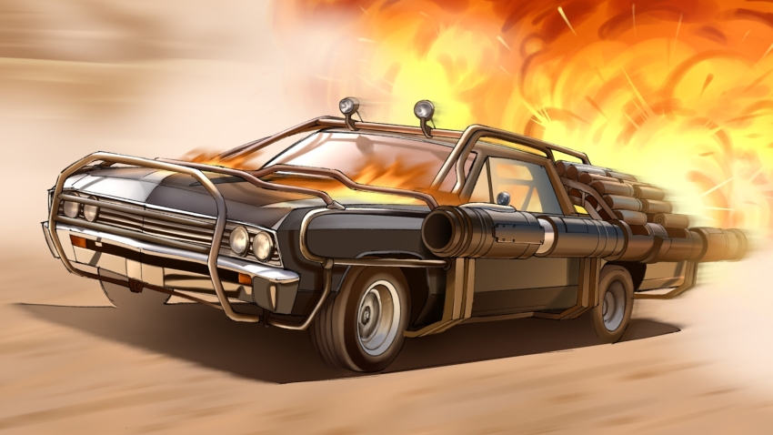 burning, burning_vehicle, chevrolet, chevrolet_el_camino, explosion, fast_&amp;_furious, fast_x, fire, highres, motion_blur, motor_vehicle, no_humans, pickup_truck, shadow, the_fast_and_the_furious, truck, vehicle_focus, zagin_sisu
