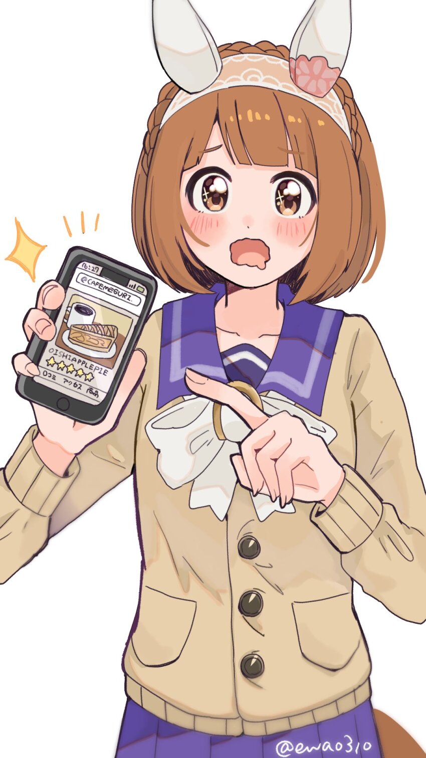 1girl, animal_ears, blush, bob_cut, bow, braid, breasts, brown_eyes