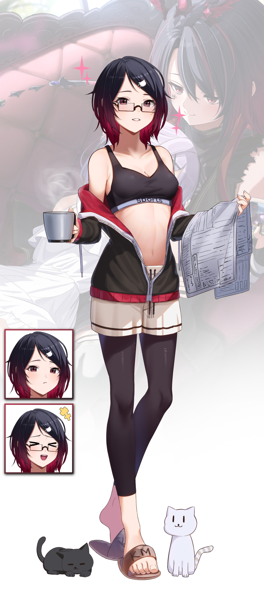 >_<, 1girl, absurdres, alternate_costume, arurire, bandaged_tail, bare_shoulders, black-framed_eyewear