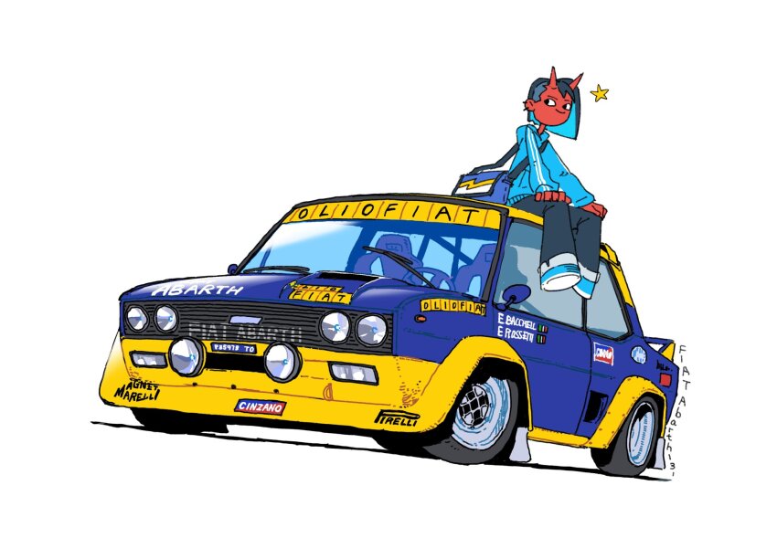 1girl, abarth, asymmetrical_hair, bag, black_hair, black_pants, blue_hair, blue_hoodie