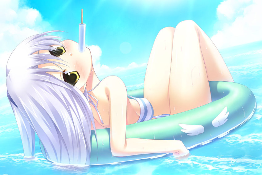 10s, 1girl, angel_beats!, bad_id, bad_pixiv_id, bikini, blush, cloud