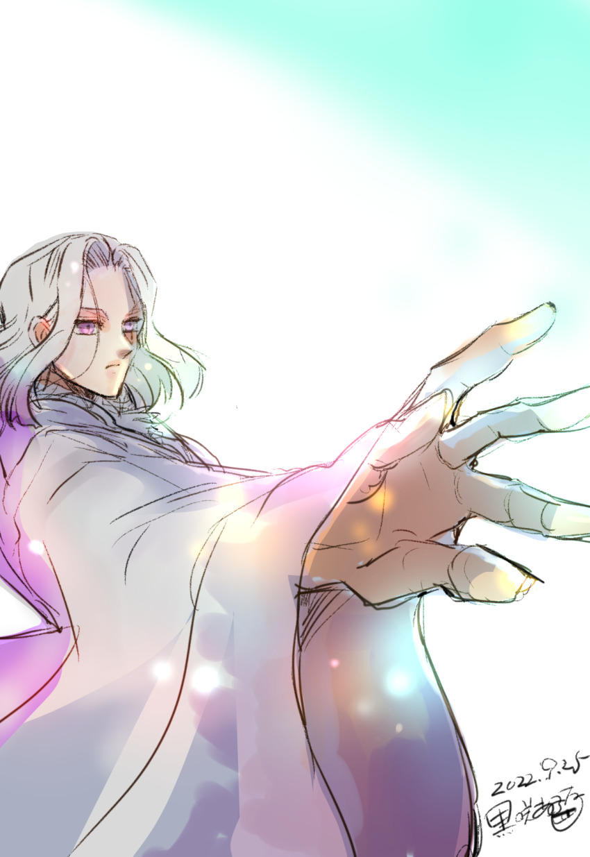 1boy, abel_walker, arunakurosaki, closed_mouth, dated, expressionless, grey_hair, highres