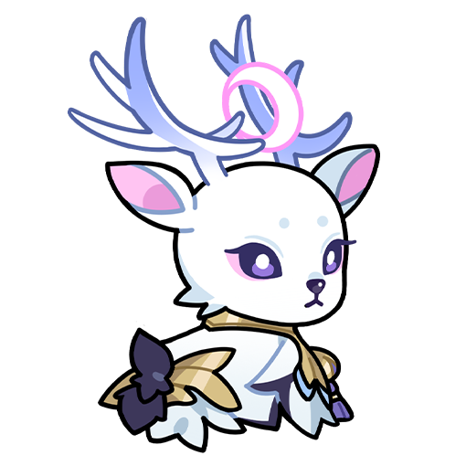 animal, chibi, closed_mouth, commentary, crescent, crescent_hair_ornament, deer, diana_(honkai_impact)