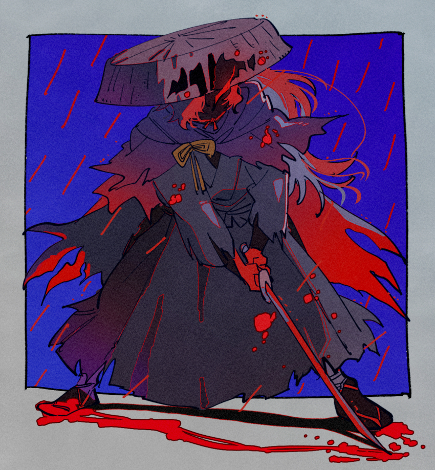 1boy, black_socks, blood, bloody_weapon, border, fate/grand_order, fate_(series), full_body