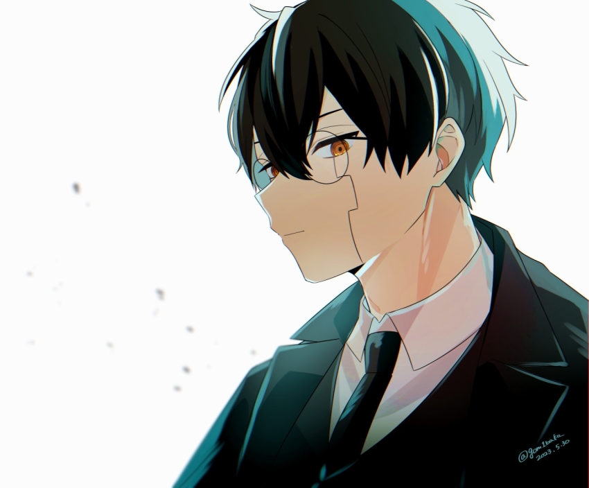 1boy, artist_name, black_hair, black_jacket, black_necktie, closed_mouth, collared_shirt, dated