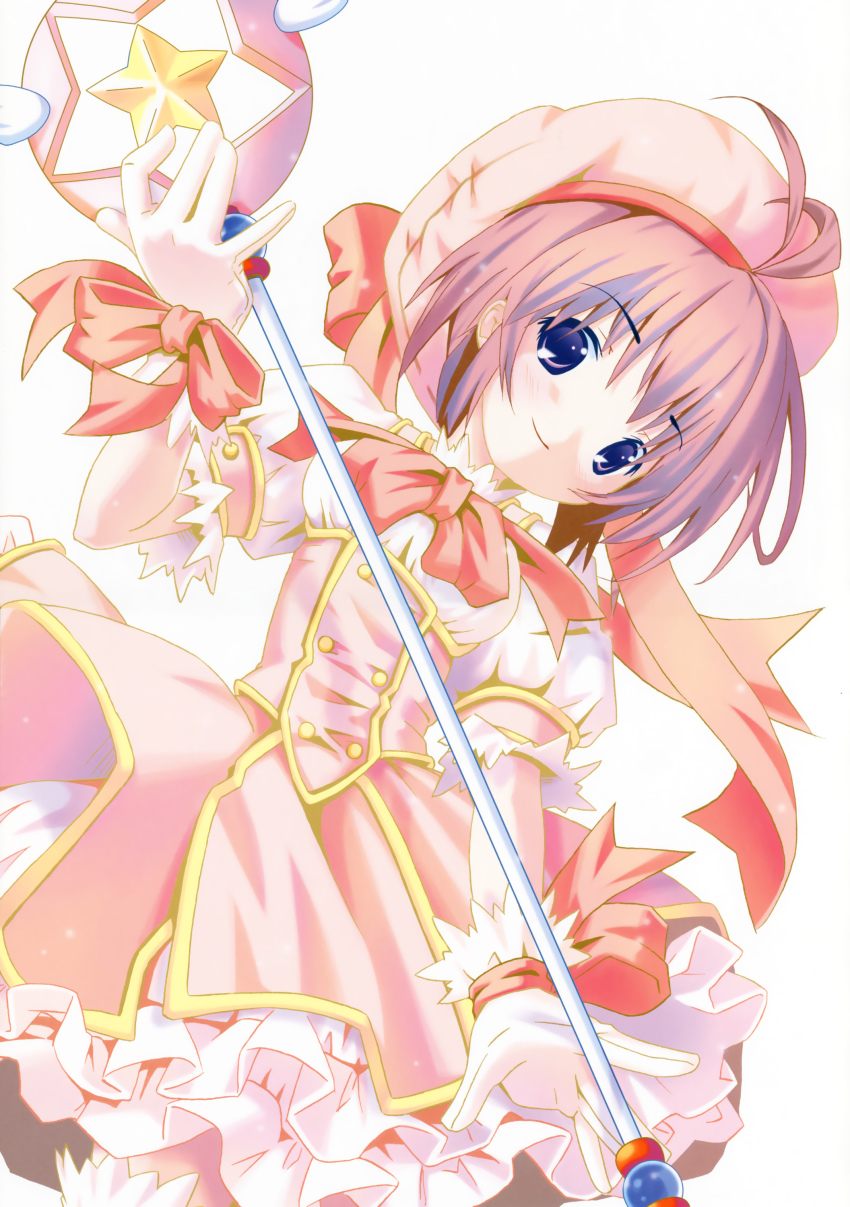 00s, 1990s_(style), 1girl, absurdres, antenna_hair, blue_eyes, bow, card_master_peach