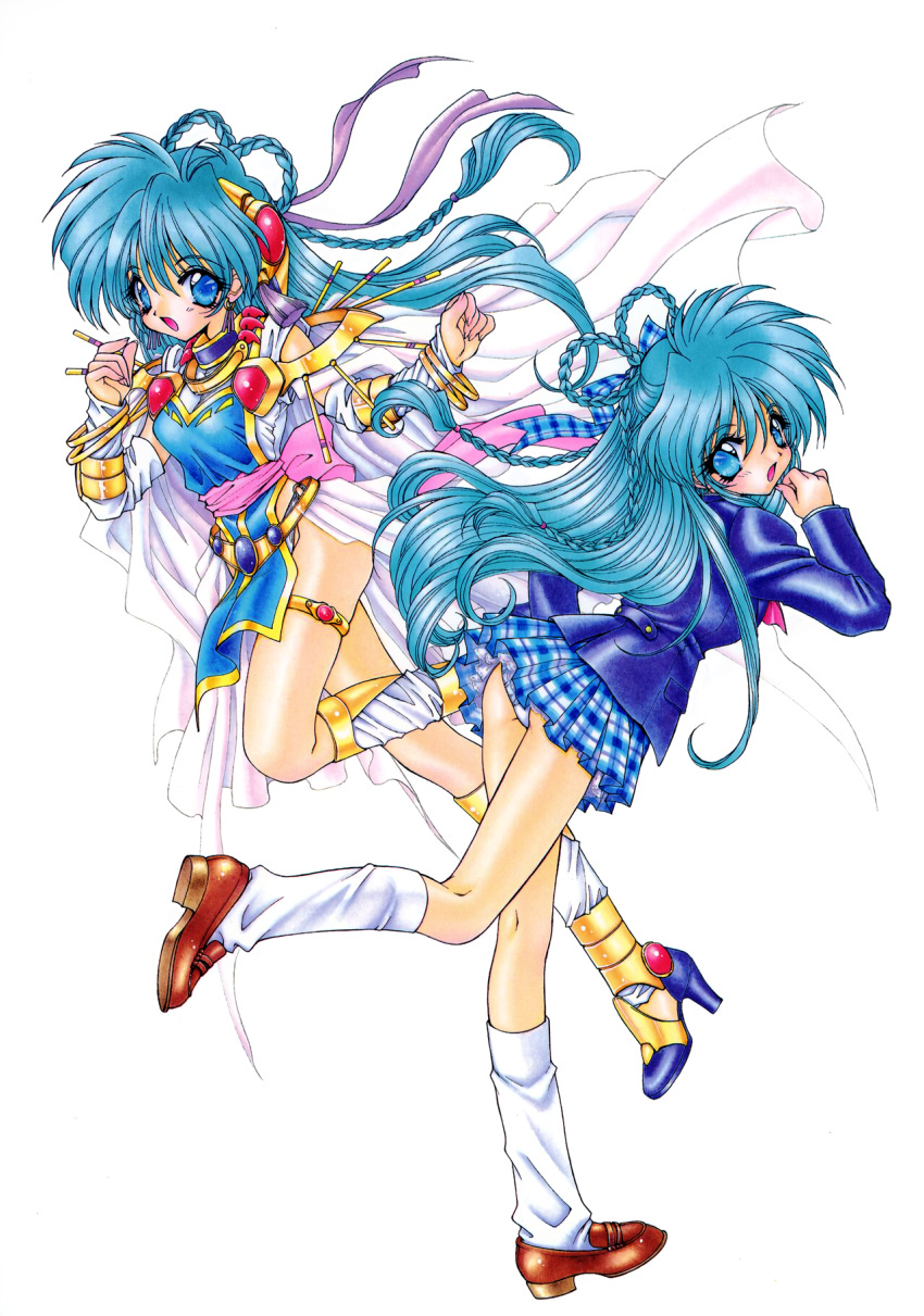 1990s_(style), 1girl, aqua_hair, back_bow, blazer, blue_eyes, blue_hair, bow
