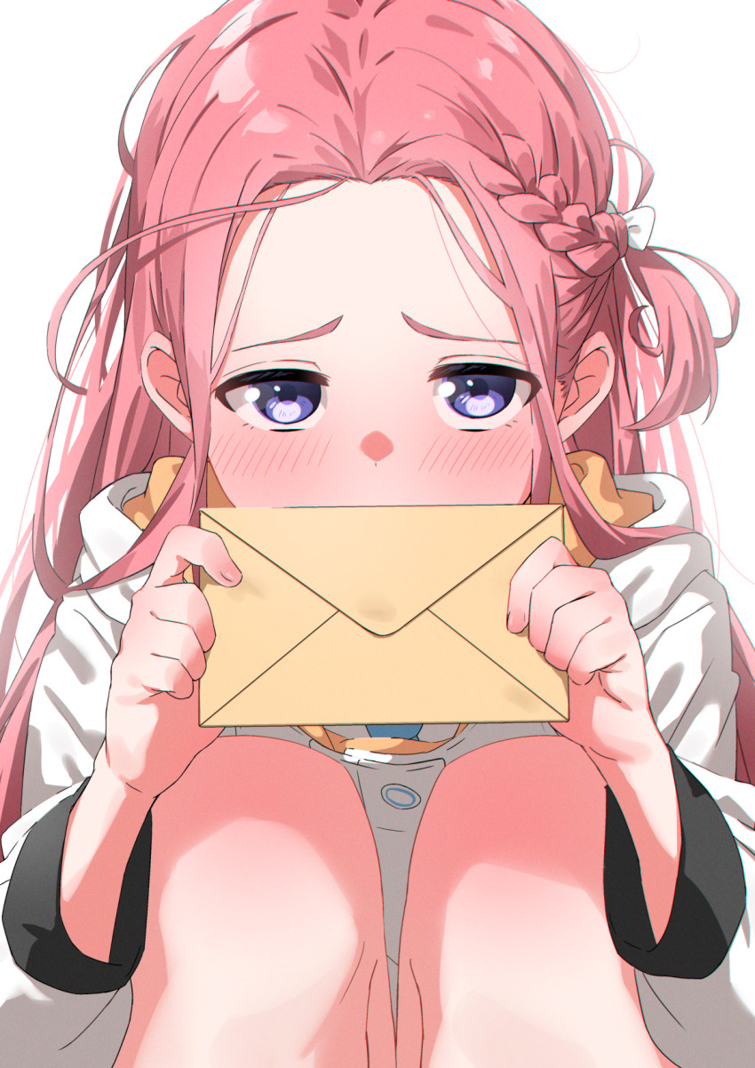 1girl, blue_archive, blush, braid, hatohane_(tonnkotubird), highres, holding, holding_letter