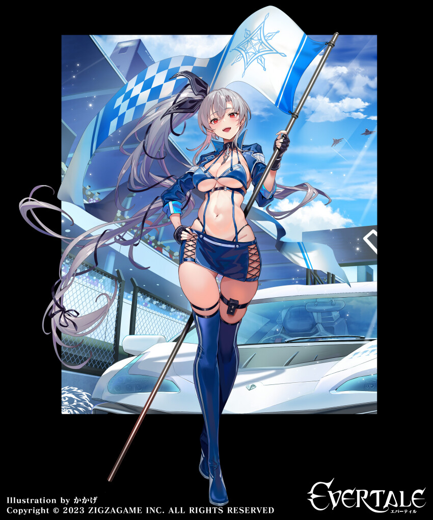 1girl, absurdres, bikini, black_choker, black_gloves, black_panties, blue_bikini, blue_jacket