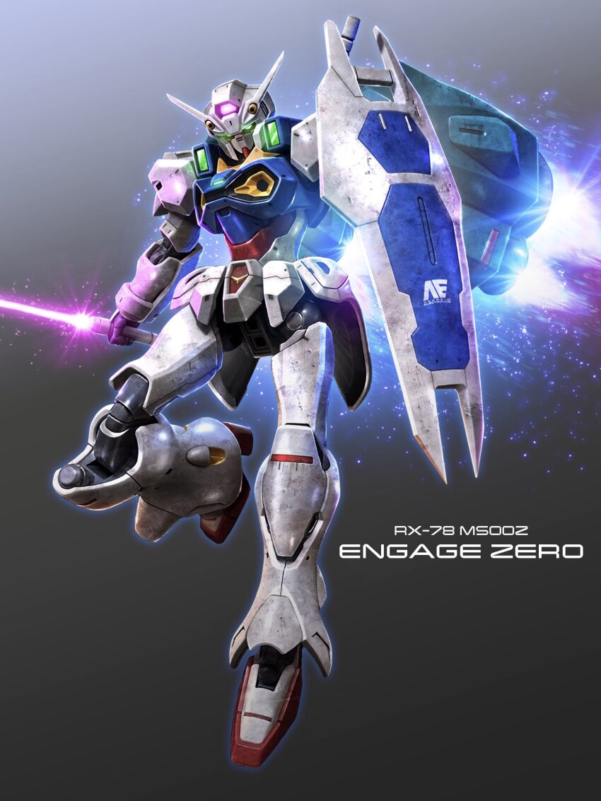 energy_sword, black_background, character_name, glowing, glowing_eyes, green_eyes, gundam, gundam_engage_zero