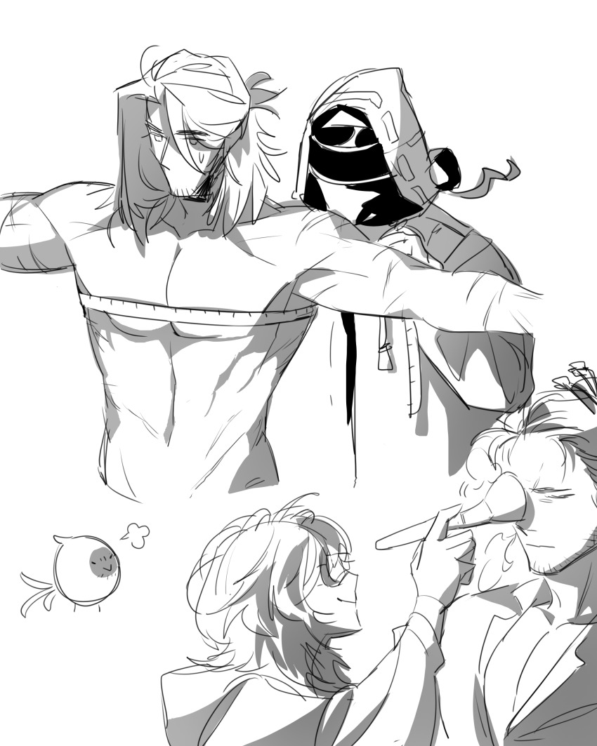 108cycle, 1boy, 1other, absurdres, applying_makeup, arknights, bad_id, bad_twitter_id