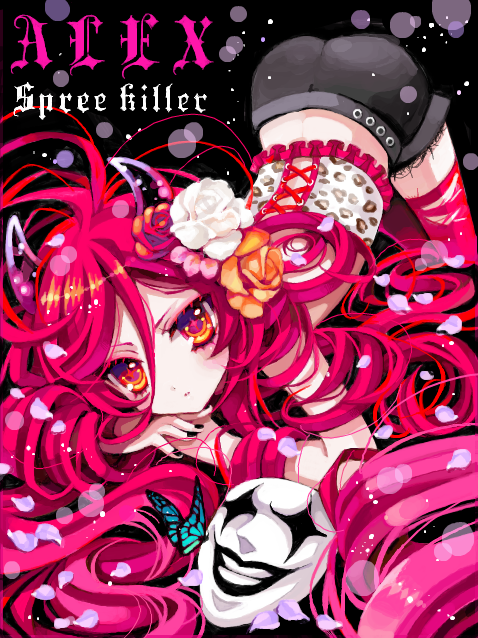 1boy, alex_(spree★killer), alex_redgrave, bug, butterfly, flower, horns, long_hair