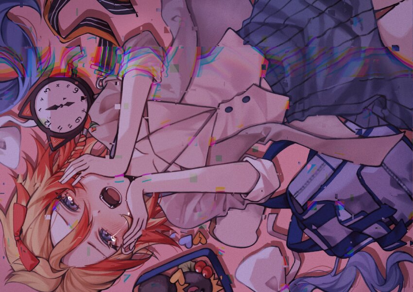 absurdres, alarm_clock, alternate_costume, axel_syrios, axelotl_(axel_syrios), backpack, bag, blonde_hair