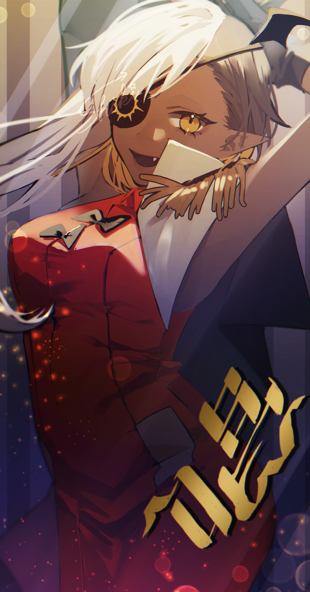 1girl, ado_(utaite), arms_behind_head, arms_up, black_bow, black_bowtie, black_wings, bow