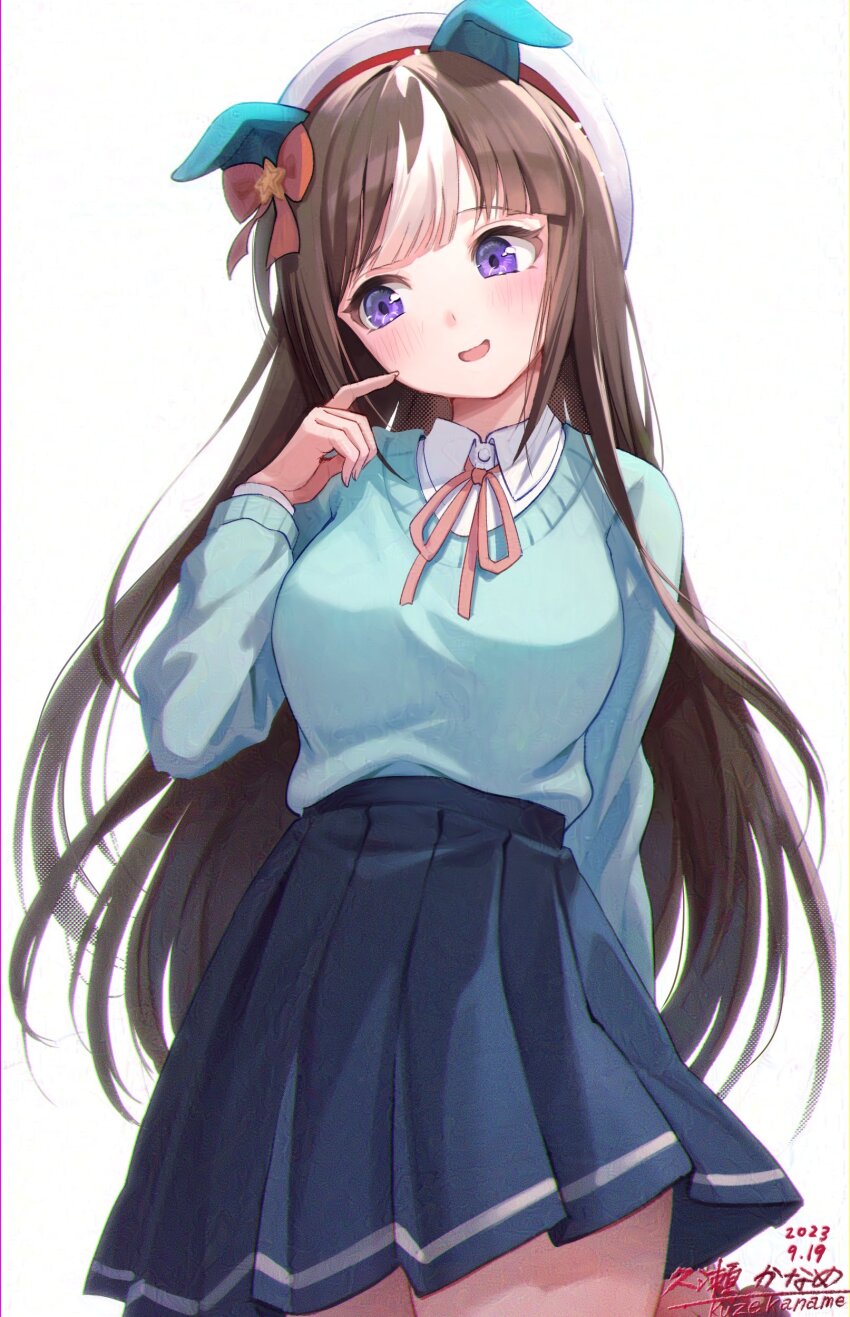 1girl, absurdres, alternate_costume, alternate_hairstyle, animal_ears, beret, black_hair, breasts