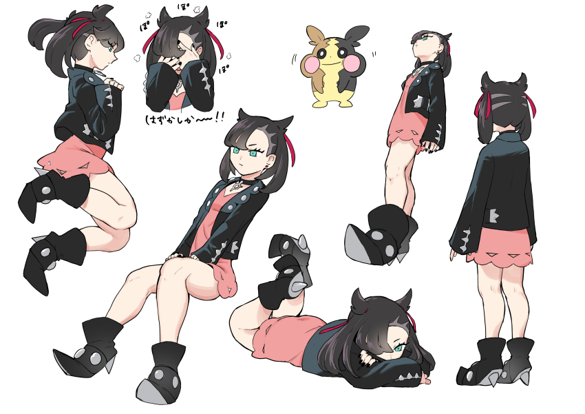 1girl, absurdres, ankle_boots, asymmetrical_bangs, black_choker, black_footwear, black_hair, black_jacket