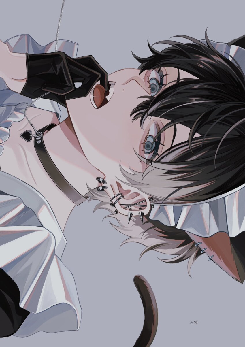 1boy, animal_ears, black_gloves, black_hair, blue_eyes, cat_boy, cat_ears, cat_tail