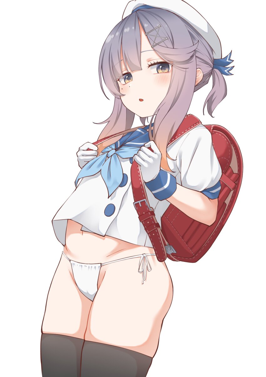 1girl, absurdres, backpack, bag, cameltoe, cowboy_shot, gloves, gradient_hair